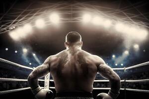 professionell boxare stridande på de stor arena panorama se. neuralt nätverk ai genererad foto
