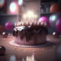Lycklig födelsedag bakgrund med kaka. illustration ai generativ foto