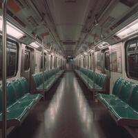 inuti av ett tömma tunnelbana tåg illustration ai generativ foto