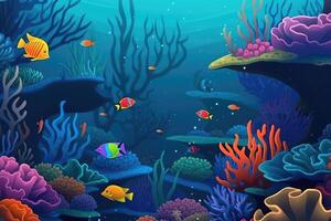 under vattnet korall rev full av hav varelser . ai genererad foto