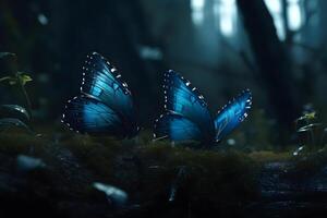 blå morpho fjärilar. neuralt nätverk ai genererad foto