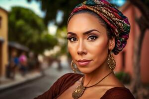 porträtt av en latinamerikan kvinna. neuralt nätverk ai genererad foto