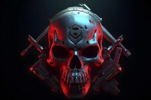 röd punk- cyber mänsklig skalle med vapen. neuralt nätverk ai genererad foto