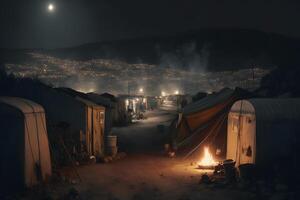 tält i lebanese bergen för de hemlös flyktingar och beduiner. neuralt nätverk ai genererad foto