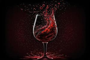glas med stänk av röd vin på svart bakgrund. neuralt nätverk genererad konst foto