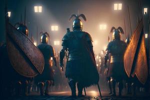 en roman legion var en stor militär enhet av de roman armén framställning för slåss på natt. neuralt nätverk genererad konst foto