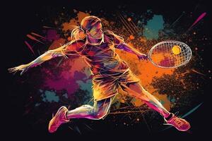 abstrakt tennis spelare tennis i verkan tennis sport bakgrund affisch omslag digital konst illustration. ai genererad foto