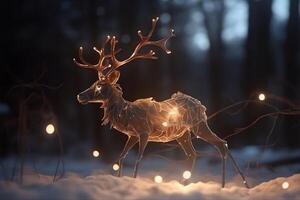 magisk ren med lysande lampor i vinter- scen jul Semester ai genererad foto