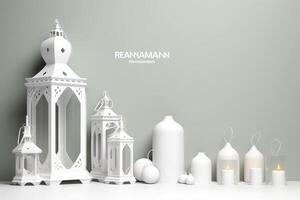 ramadan kareem med isolerat vit ljus och arabicum lykta baner ai genererad foto