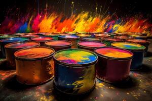 regnbåge målad trummor explodera med energi. ai genererad foto