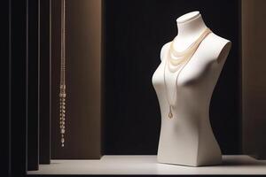 elegant mannekäng Smycken visa stå på abstrakt bakgrund ai genererad foto
