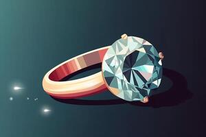 tecknad serie diamant ringa i platt Färg illustration. ai genererad foto