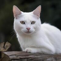 ett förtjusande vit katt generativ ai foto
