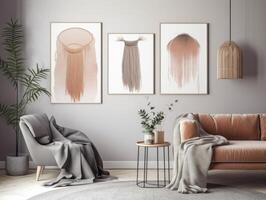 skön interiör av minimal boho vägg konst generativ ai foto