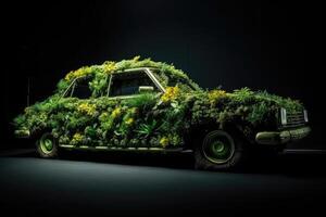 bil tillverkad av naturlig grön växter. eco vänlig transport. generativ ai foto