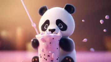 söt panda boba mjölk te, digital konst illustration, generativ ai foto
