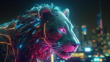 cyberpunk lejon, digital konst illustration, generativ ai foto