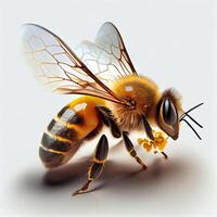 honung bi flyga i de trädgård med blomma och nektar ai generativ foto