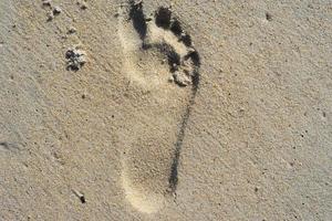 naturlig bakgrund av sand med avtryck av en mänsklig fot. foto