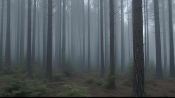 generativ ai, dimmig gran skog skön landskap i hipster årgång retro stil, dimmig bergen och träd foto