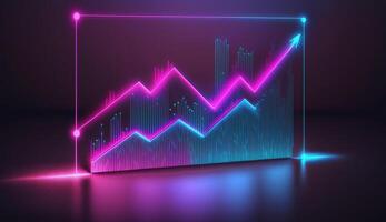 generativ ai, stock marknadsföra Diagram rader, finansiell Graf på teknologi i blå och rosa neon färger, finansiell härdsmälta. teknologi begrepp, handel marknadsföra begrepp. foto