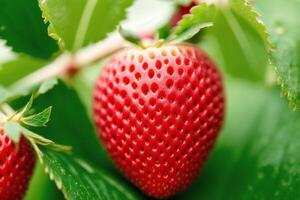 utsökt jordgubb i en skål på en vit bakgrund, närbild. friska mat begrepp. generativ ai foto