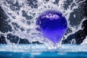 vatten stänk med bubblor på blå bakgrund. abstrakt bakgrund. generativ ai foto