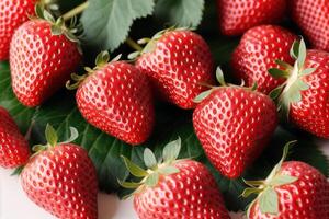 utsökt jordgubb i en skål på en vit bakgrund, närbild. friska mat begrepp. generativ ai foto