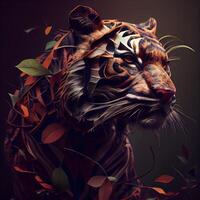 tiger i de djungel med löv på en mörk bakgrund. illustration., ai generativ bild foto