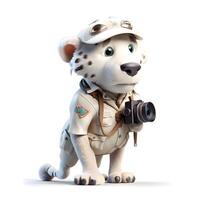 3d tolkning av en söt tecknad serie hund safari djur- karaktär isolerat på vit bakgrund, ai generativ bild foto