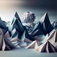 abstrakt 3d tolkning av låg poly berg. trogen bakgrund., ai generativ bild foto