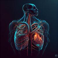 mänsklig respiratorisk systemet anatomi för medicinsk begrepp 3d illustration, ai generativ bild foto