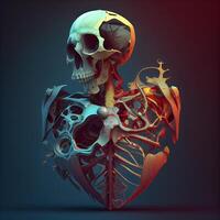mänsklig skelett anatomi på en mörk bakgrund. 3d framställa illustration., ai generativ bild foto