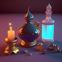 magi trolldryck i glas ljusstake. 3d framställa illustration., ai generativ bild foto