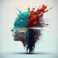 abstrakt mänsklig huvud tillverkad av färgrik måla stänk. 3d tolkning, ai generativ bild foto