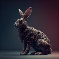 3d tolkning av ett påsk kanin isolerat på en mörk bakgrund, ai generativ bild foto