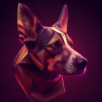 digital illustration av en hund med geometrisk polygonal huvud, ai generativ bild foto