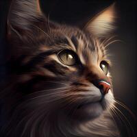 porträtt av en katt med stor ögon på en mörk bakgrund., ai generativ bild foto