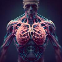 3d återges illustration av de mänsklig hjärta och cirkulations- systemet., ai generativ bild foto