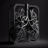 illustration av en mänsklig lungor i en glas låda på en mörk bakgrund, ai generativ bild foto