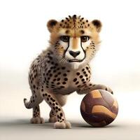 gepard med en fotboll boll 3d återges illustration., ai generativ bild foto