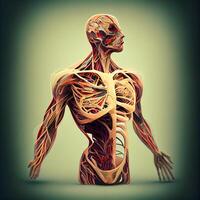 mänsklig kropp med nervös systemet och cirkulations- systemet, 3d illustration, ai generativ bild foto