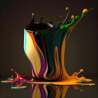 3d illustration av en färgrik måla stänk på en svart bakgrund., ai generativ bild foto