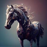 häst med svart man. 3d tolkning, 3d illustration., ai generativ bild foto