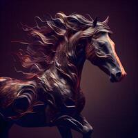 häst med manen tillverkad av metall. 3d tolkning., ai generativ bild foto