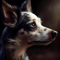 porträtt av en gräns collie hund på en mörk bakgrund., ai generativ bild foto