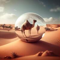 kamel i de sahara öken. 3d illustration. konceptuell bild, ai generativ bild foto