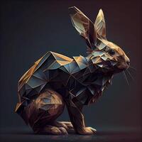 3d tolkning av en låg poly kanin isolerat på mörk bakgrund., ai generativ bild foto