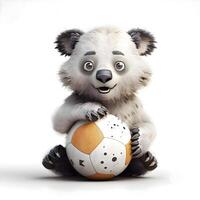 söt panda med en fotboll boll på en vit bakgrund., ai generativ bild foto