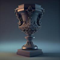 brons trofén kopp på mörk bakgrund. 3d framställa illustration., ai generativ bild foto